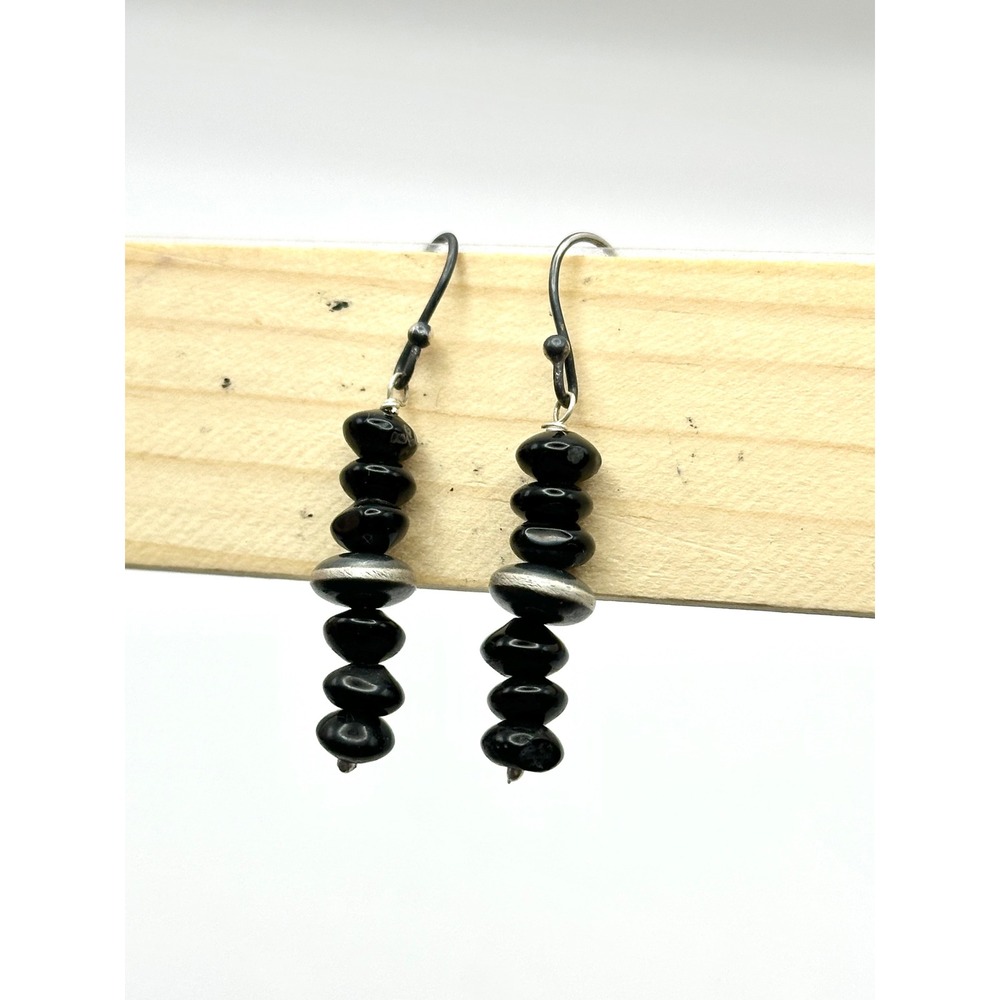 Southwestern Black‎ Onyx Beaded Sterling Silver Handmade Earrings